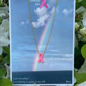 Pink Opal Ribbon Breast cancer awareness 18k plated chain..
18’ inch